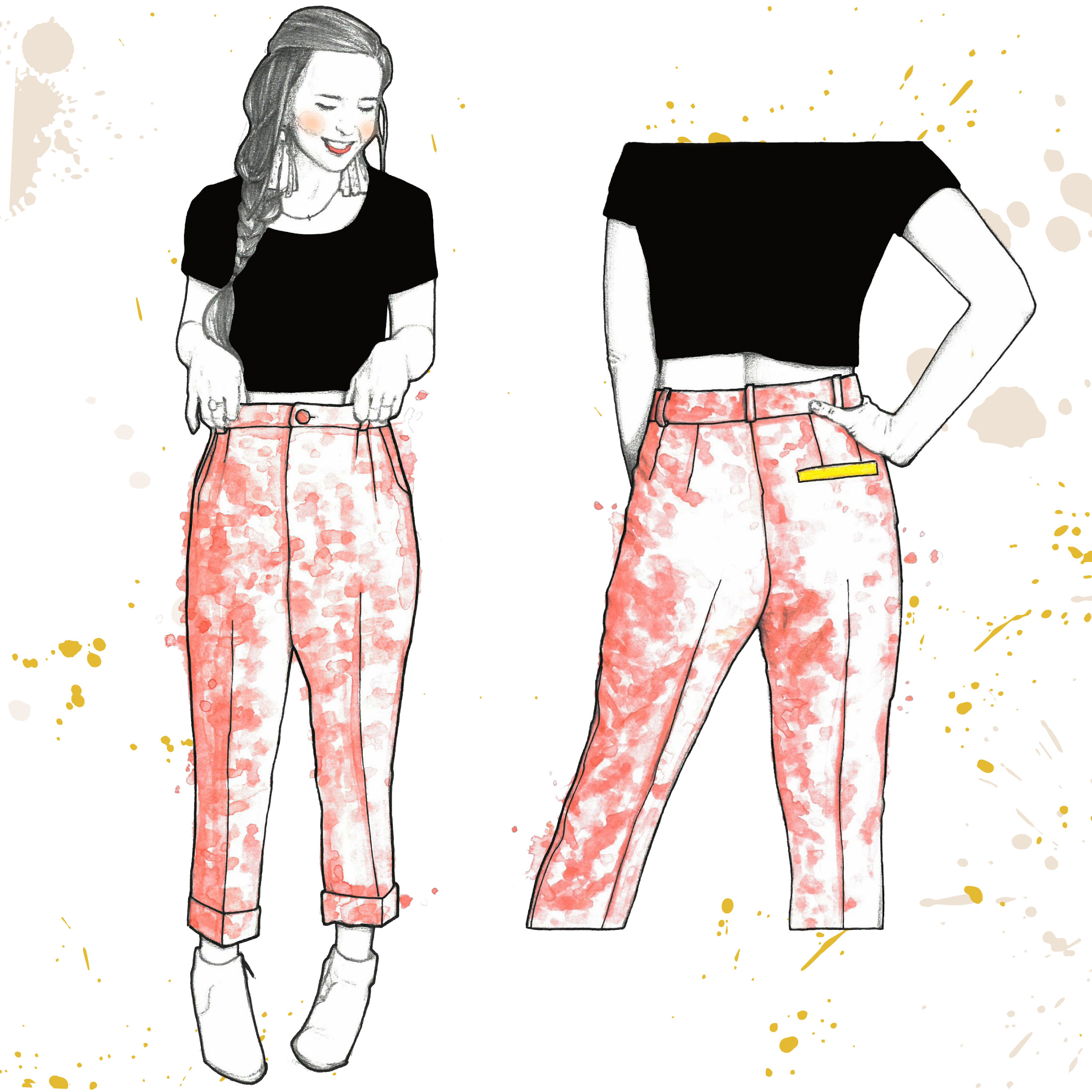 Sewing Pattern for Womens High Waist Pants Close Fitting Tapered